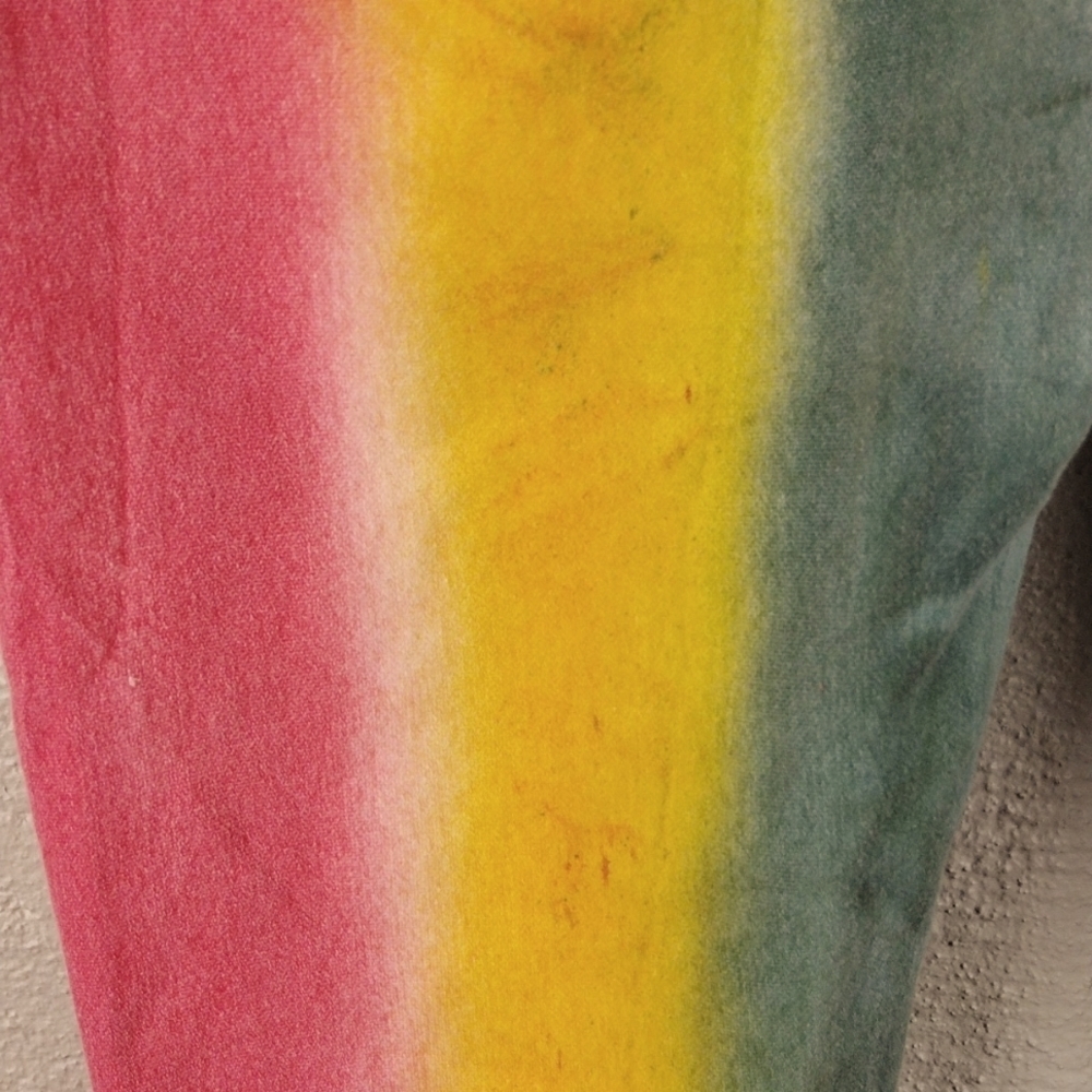 Go Glory Pink Yellow Tie-Dye Mid Rise Button Zip Ripped Skinny Colored Jeans - Picture 15 of 16